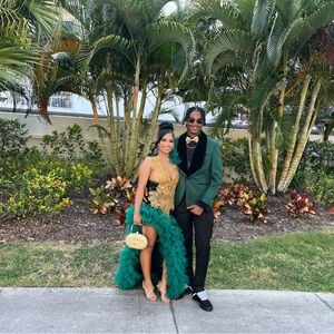 Elegant Green and Gold Evening Gown